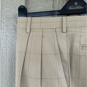 ZANELLA Men’s Light Tan Twill Windowpane Pleated Tweed Luxe Pants - Size 34/30